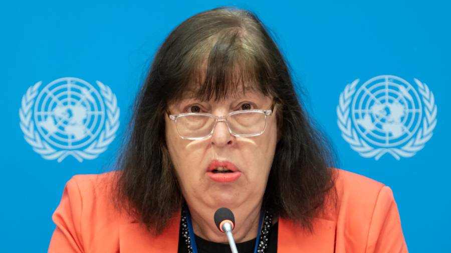 L representante especial del secretario general sobre los Niños en los Conflictos armados, Virginia Gamba, hablando durante una rueda de prensa, en Nueva York.