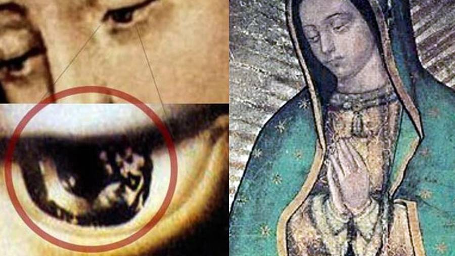 Los ojos de la Virgen Guadalupe son especialmente misteriosos. Aunque sus dimensiones son microscópicas, el iris y las pupilas presentan las imágenes muy detalladas de 13 personas.