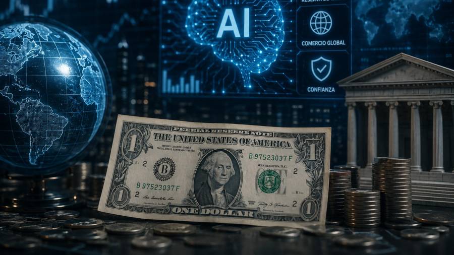 Imagen creada a través de Inteligencia artificial sobre la posibilidad de cómo la IA podría reforzar el dominio del dólar.
