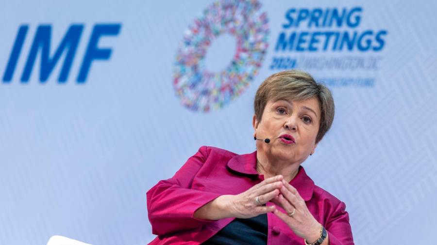 La directora gerente del Fondo Monetario Internacional, Kristalina Georgieva, durante una conferencia de prensa el 9 de abril de 2026.