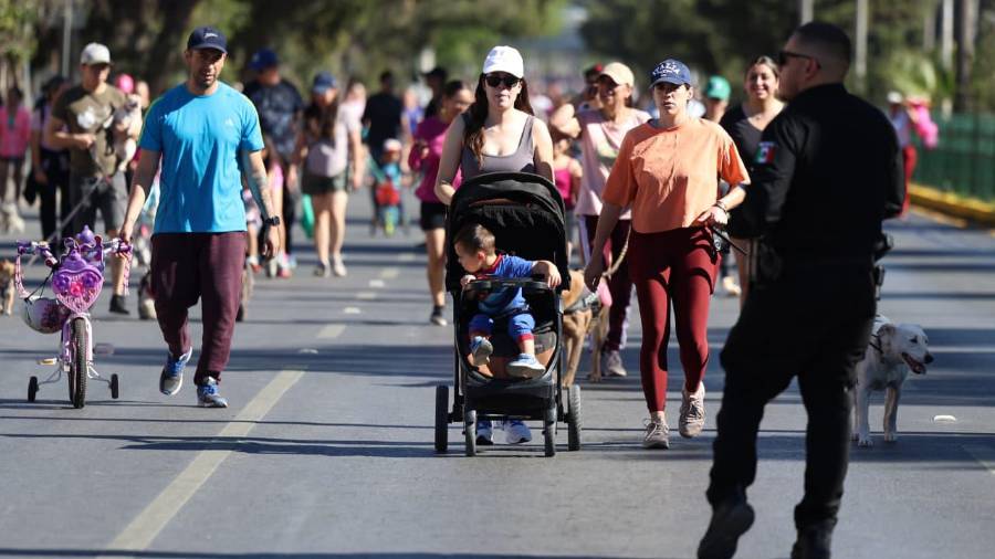 Familias recorren en bicicleta y a pie el circuito habilitado sobre el bulevar Venustiano Carranza.