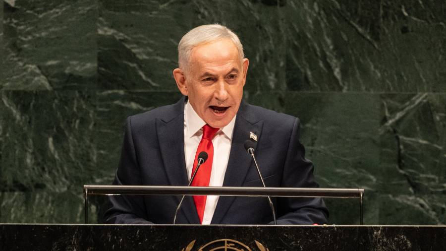 NEW YORK (United States), 24/09/2026.- Israel's Prime Minister Benjamin Netanyahu speaks during the General Debate of the 81st session of the United Nations General Assembly (UNGA) at United Nations Headquarters in New York, New York, USA, 24 September 2026. (Nueva York) EFE/EPA/LEV RADIN