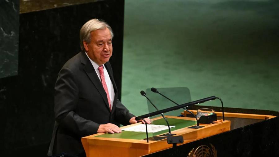 El Secretario General de las Naciones Unidas, António Guterres se dirige a los miembros de las la ONU durante la Asamblea General.
