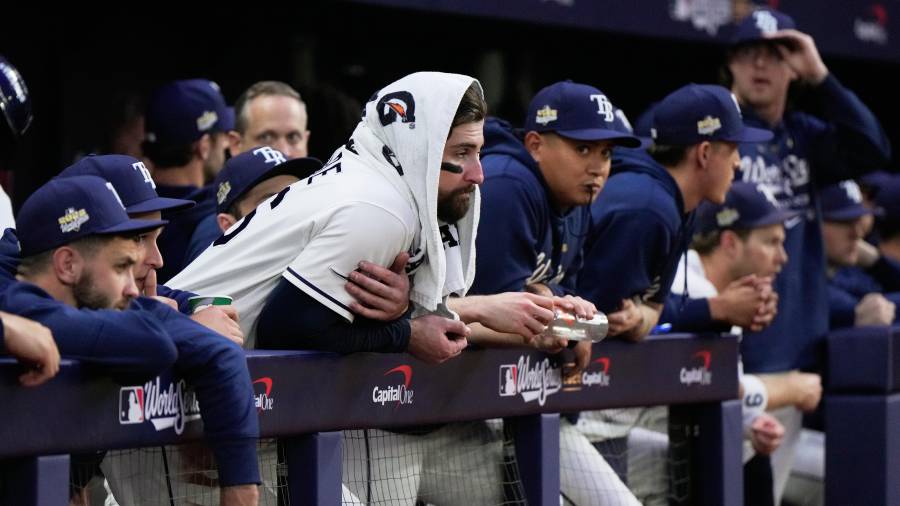 The Tampa Bay Rays watch during the ninth inning of Game 5 of baseball's World Series, Wednesday, Oct. 28, 2026, in St. Petersburg, Fla., between the Milwaukee Brewers and the Tampa Bay Rays. (AP Photo/Ashley Landis)