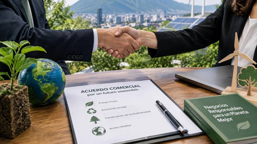 Imagen creada a través de la inteligencia artificial para ilustrar un acuerdo comercial para la sustentabilidad del medio ambiente.