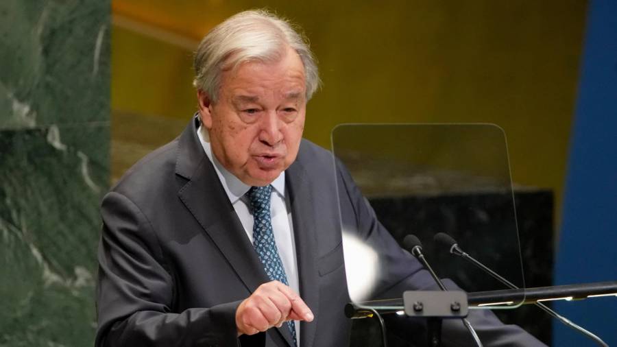 El Secretario General Antonio Guterres se dirige al 80.º período de sesiones de la Asamblea General de las Naciones Unidas, el martes 23 de septiembre de 2025, en la sede de la ONU.