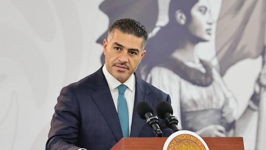 IRAPUATO, GUANAJUATO, 18SEPTIEMBRE2026.- Omar García Harfuch, secretario de Seguridad y Protección Ciudadana, durante la conferencia Mañanera del Pueblo en la que se presentó el informe de seguridad nacional en la entidad guanajuatense. FOTO: PRESIDENCIA/CUARTOSCURO.COM