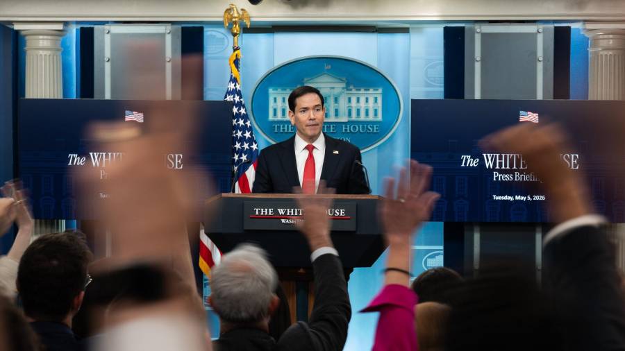 El secretario de Estado, Marco Rubio, se dirige a los medios de comunicación en la sala de prensa de la Casa Blanca.