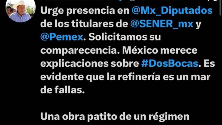 Desde sus redes sociales, Rubén Morira exige eplicaciones sobre los constantes accidentes que ocurren en la Refinería Dos Bocas.