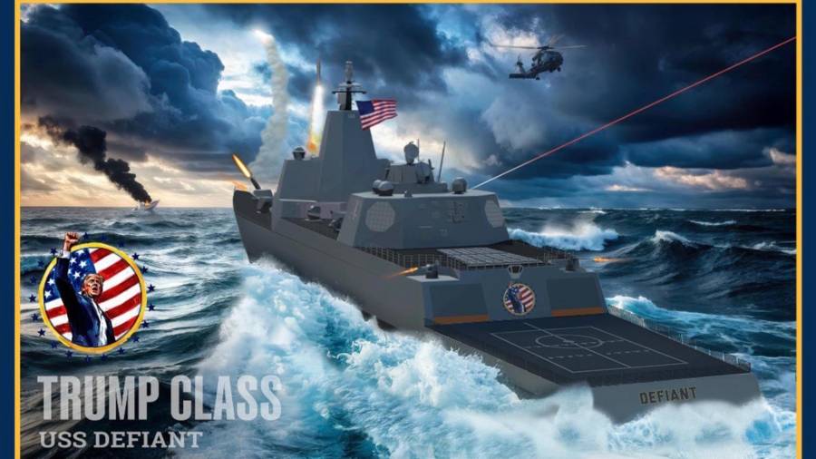 Imagen difundida por la Casa Blanca de un nuevo buque de guerra en Palm Beach.Donald Trump, ordenó la construcción de dos nuevos buques de guerra que llevarán su nombre.