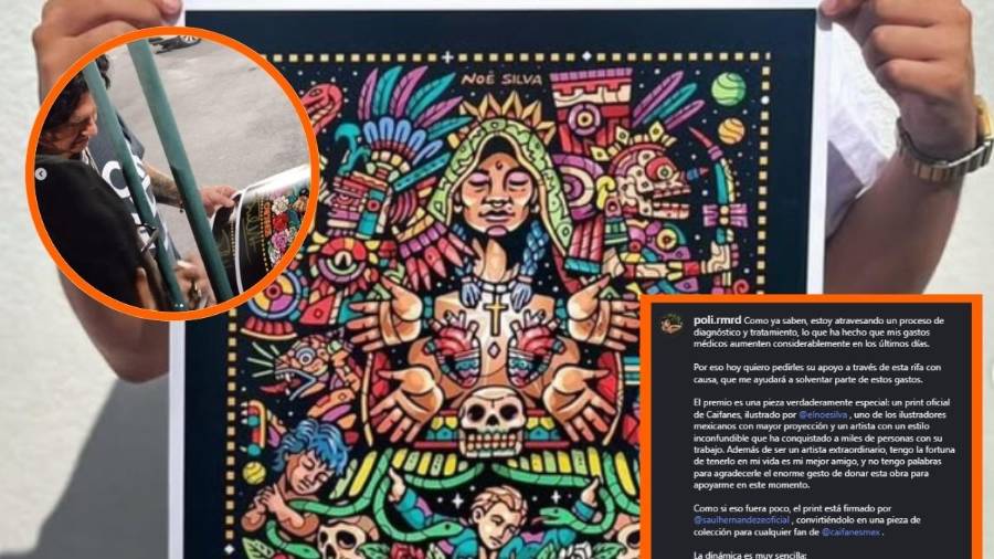 Rifan ilustración de Caifanes por Noe Silva firmada por Saúl Hernández en Saltillo.