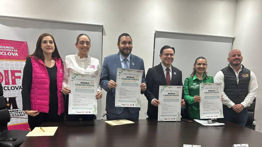 Autoridades estatales y municipales durante la presentación de las Bodas Comunitarias Regionales 2026.