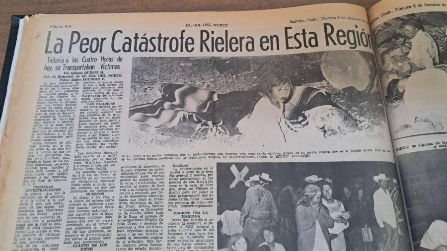 Ejemplares de El Sol del Norte conservados en la hemeroteca del Archivo Municipal de Saltillo documentan la magnitud del Trenazo y las primeras labores de rescate tras la tragedia de 1972.