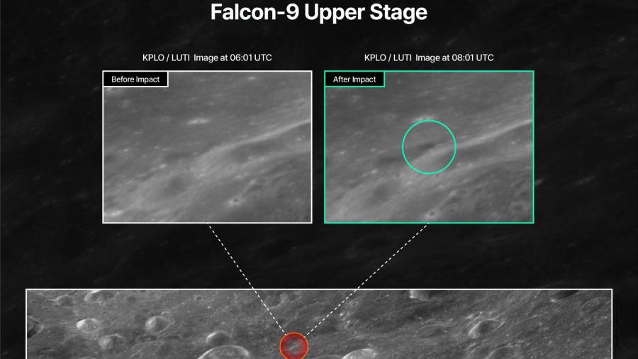 La agencia espacial de Corea del Sur dijo que captó con un satélite el antes y el después del impacto en la Luna de una etapa superior de un cohete de SpaceX, confirmado horas antes por la NASA.