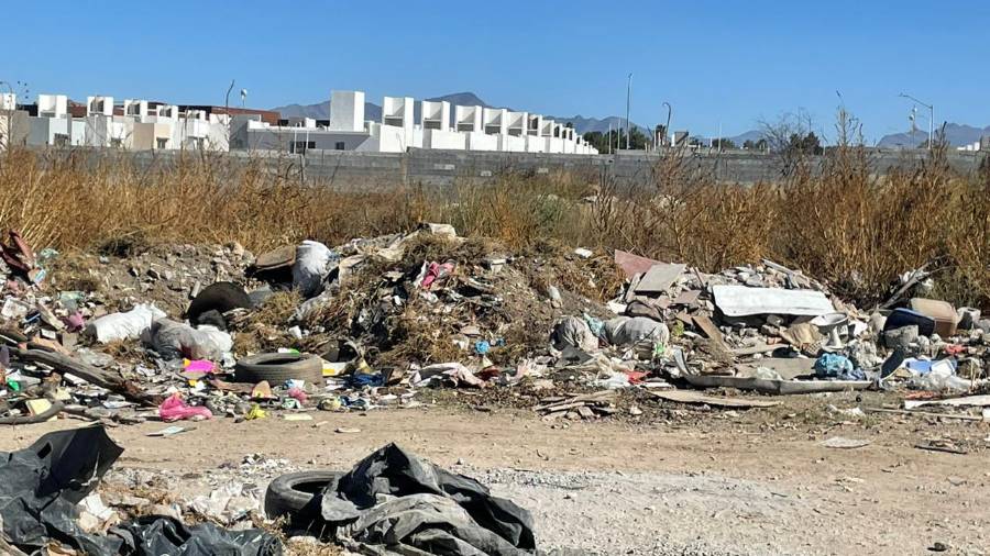 Vecinos denunciaron la acumulación constante de basura y escombro en terrenos ubicados entre las colonias El Paraíso y La Palma, a espaldas del fraccionamiento Cantabria.