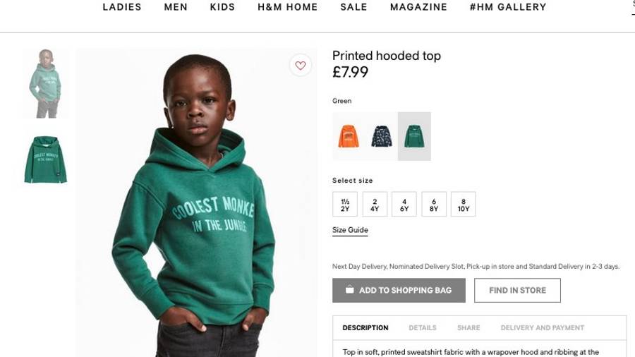 H&amp;M exhibe a niño afrodescendiente con sudadera que dice &quot;El mono más cool de la selva&quot;