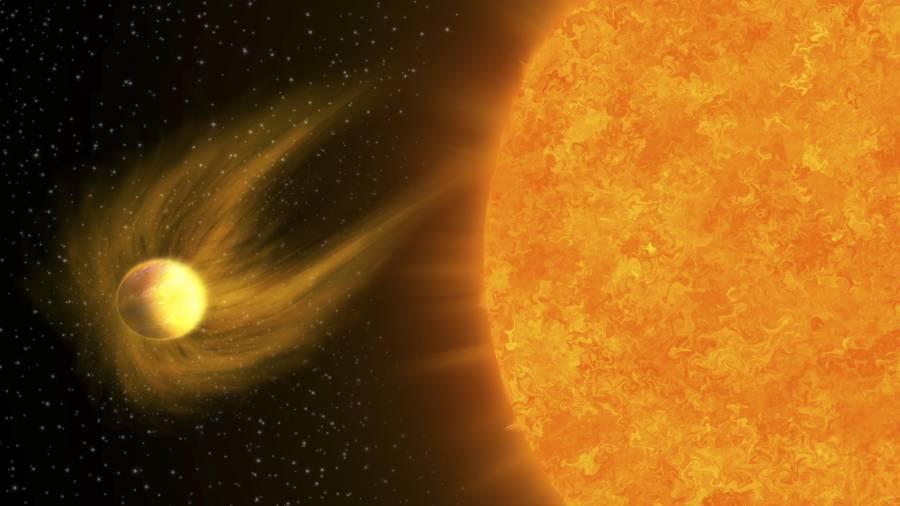 Concepción artística de la estrella TOI-5882, a unos 1.300 años luz de la Tierra, envolviendo a TOI-5882-b, una enana marrón de aproximadamente 22 veces la masa de Júpiter.