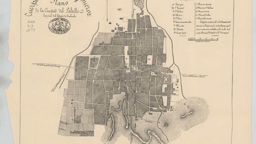 Plano de la ciudad de Saltillo hecho en 1835 por el Cuerpo Nacional de Ingenieros.