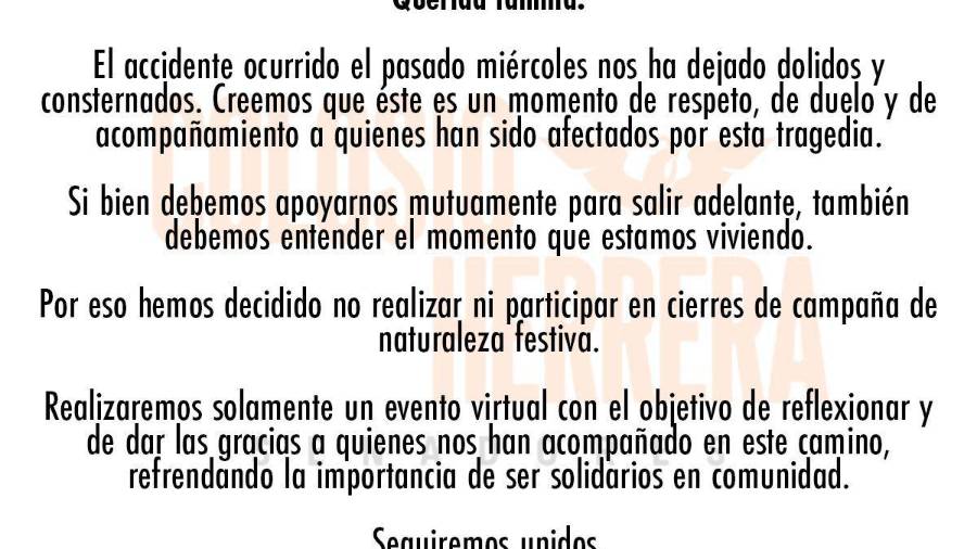 Los candidatos al senado, Luis Donaldo Colosio y Martha Herrera, adelantaron que nada más harán un cierre virtual.