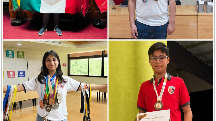Integrantes de la delegación coahuilense muestran medallas y logros obtenidos en competencias nacionales e internacionales, previo a su participación en la Olimpiada de Matemáticas.