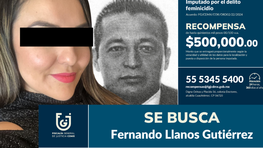 La FGJCDMX difundió una ficha de búsqueda y anunció una recompensa de hasta 500 mil pesos para localizar a Fernando Llanos, señalado por el feminicidio ocurrido en 2019.