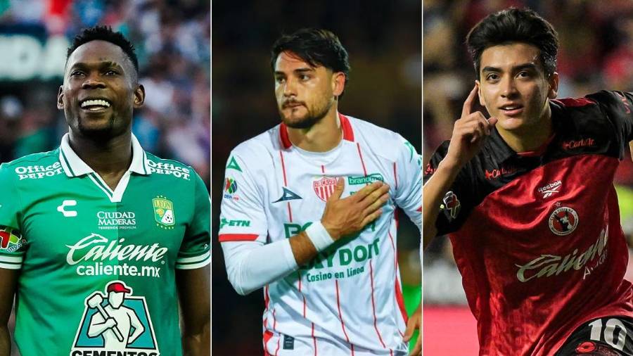 Díber Cambindo, Julián Carranza y Gilberto Mora, de izquierda a derecha, buscarán impulsar a León, Necaxa y Xolos en el arranque de la Jornada 6.