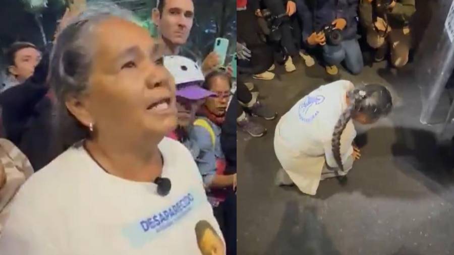A unas horas de la inauguración del Mundial 2026, una madre buscadora se arrodilló frente a un cerco policial para pedir acceso a las inmediaciones del Estadio Ciudad de México.