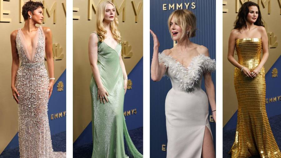 Brillo, tonos suaves, flores y minimalismo de los años 90 protagonizaron algunos de los vestidos más destacados de la ceremonia.