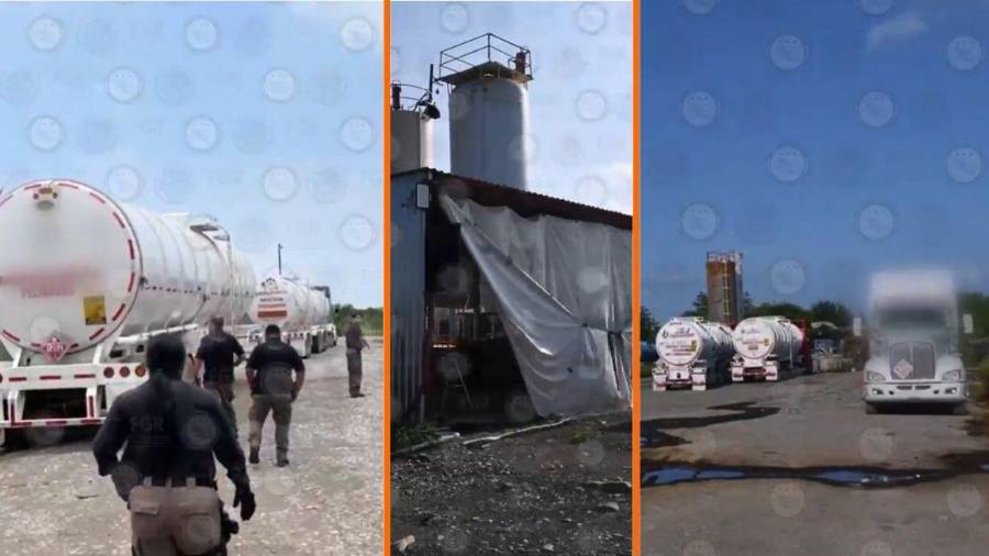 FGR y SSPC aseguraron más de un millón de litros de posible hidrocarburo en Cadereyta, Nuevo León, durante un cateo en un predio.