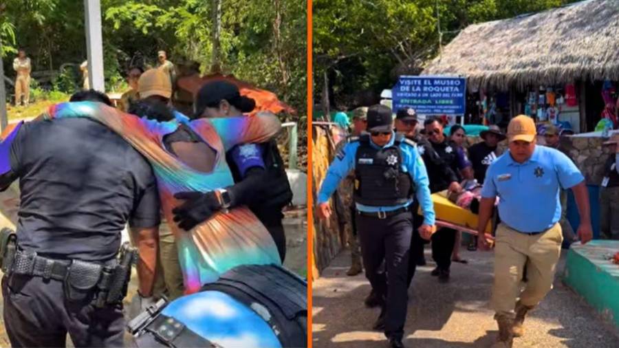 La turista de 36 años fue localizada descalza y con deshidratación en La Roqueta; autoridades la trasladaron a un hospital y dieron aviso al INM y a la Embajada de EU.