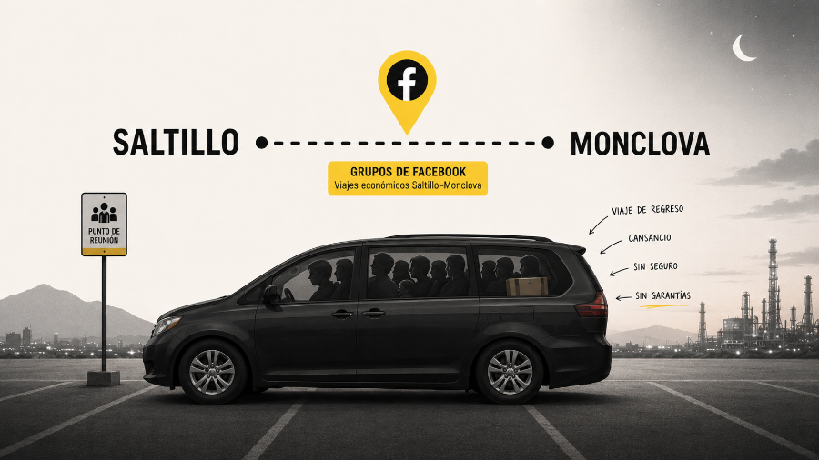 Entre Saltillo y Monclova, los rides se organizan desde Facebook y se pagan en efectivo, pero el precio bajo también viaja con cansancio, incertidumbre y pocas garantías para el pasajero.
