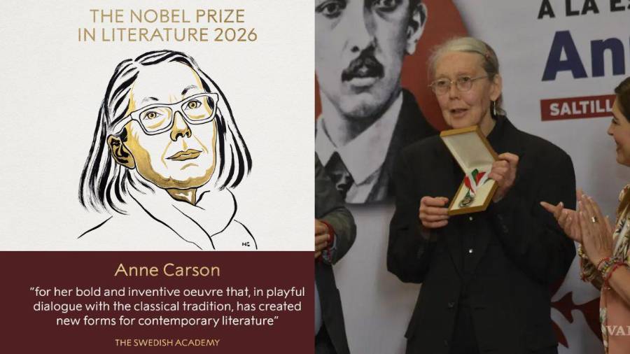 Anne Carson recibió en 2023 en Saltillo la medalla del Premio Internacional Manuel Acuña por su trayectoria poética; en 2026 recibe el Premio Nobel.