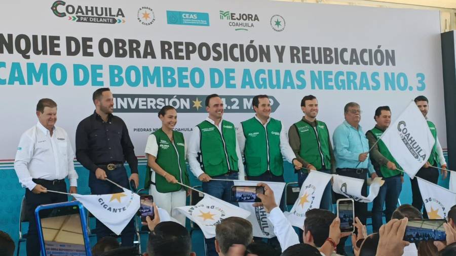 Manolo Jiménez encabezó el arranque de obras para la reposición y reubicación del cárcamo de bombeo de aguas negras número 3 en Piedras Negras.