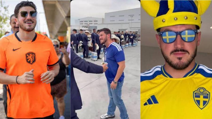 Samuel García viste camisetas de equipos eliminados de la Copa Mundial