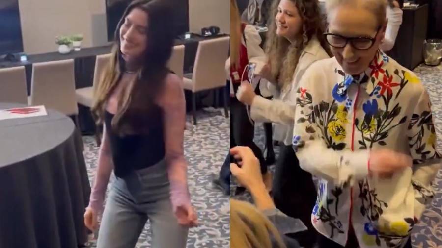 La visita de Anne Hathaway y Meryl Streep a la Ciudad de México dejó un momento inesperado: ambas actrices bailaron cumbia al ritmo de Los Ángeles Azules