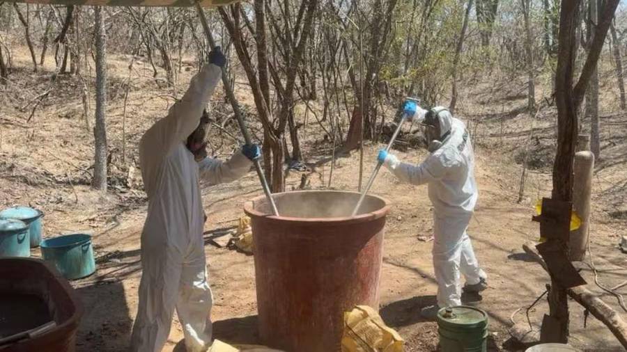 Los efectivos destruyeron 600 kilogramos de producto terminado de metanfetamina y aseguraron diversos precursores químicos.