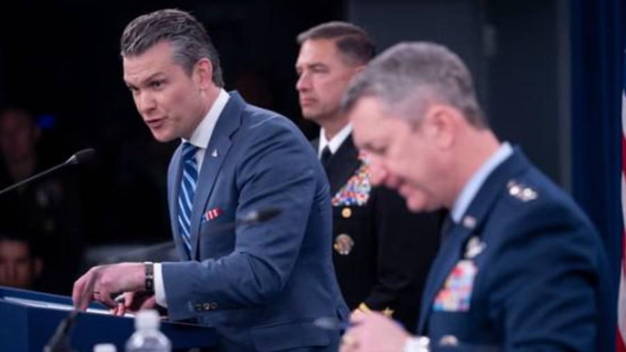 Las declaraciones de Hegseth desde el podio del Pentágono se produjeron cuando esta semana comenzó un bloqueo naval de los puertos iraníes.