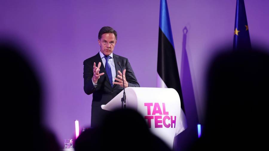 El secretario general de la OTAN, Mark Rutte, pronuncia una conferencia pública en la Universidad de Tecnología de Tallin, en Estonia, el 14 de octubre de 2026.