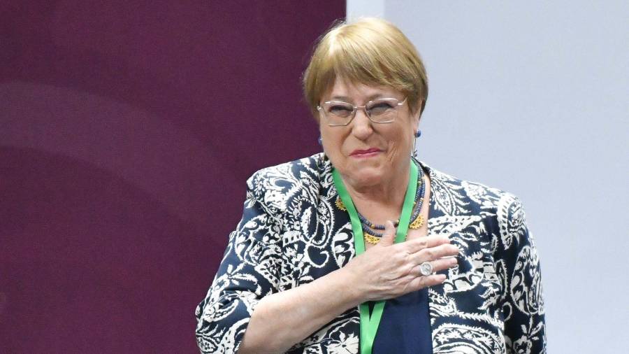 CIUDAD DE MÉXICO, 12AGOSTO2025.- Michelle Bachelet, ex presidenta de Chile, durante la ceremonia de inauguración de la XVI Conferencia Regional sobre la Mujer de América Latina y el Caribe, evento realizado en el salón Tesorería de Palacio Nacional. FOTO: MARIO JASSO/CUARTOSCURO.COM