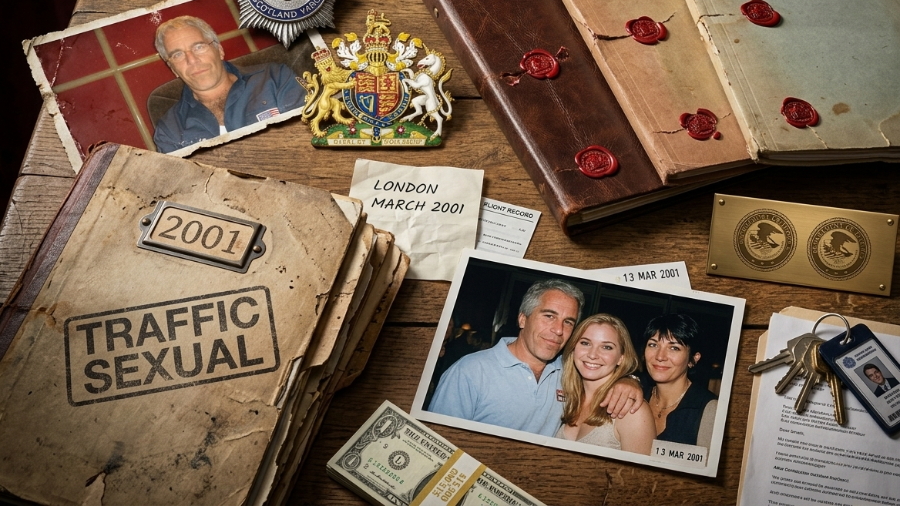 Elementos clave en la investigación sobre Jeffrey Epstein y Ghislaine Maxwell en el Reino Unido, incluyendo la fotografía de 2001 que fue pieza central de las denuncias de Virginia Giuffre.