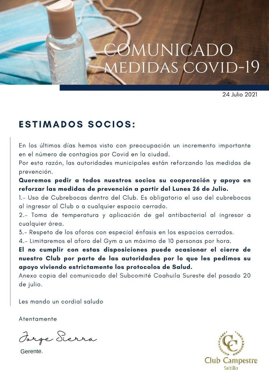 $!Refuerzan medidas sanitarias contra el COVID-19 en Club Campestre de Saltillo