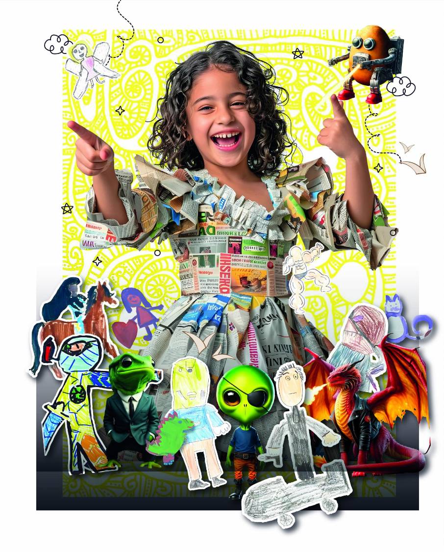 $!Esta es la ilustración principal de nuestra portada impresa del 30 de abril de 2024. Los dibujos que aparecen ahí fueron hechos por niños y niñas saltillenses a mano y después intervenidos por ellos mismo con inteligencia artificial. Son la expresión visual de una serie de cuentos que este día publicamos para volverlos autores. Para leerlos de propia voz. Para explorar los temas que les gustan.