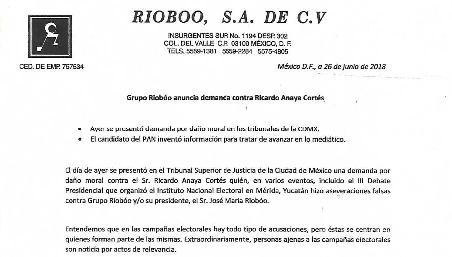 $!Ricardo Anaya es demandado por Grupo Riobóo, por daño moral