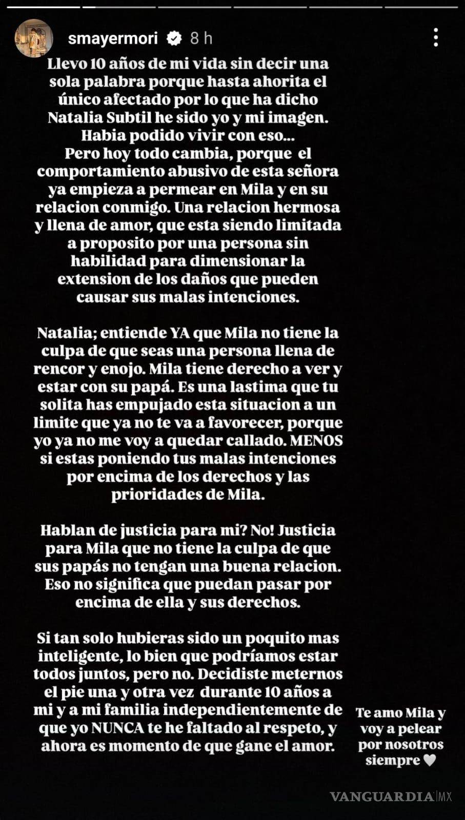 $!Natalia Subtil no ha emitido una respuesta pública a las declaraciones recientes de su expareja.