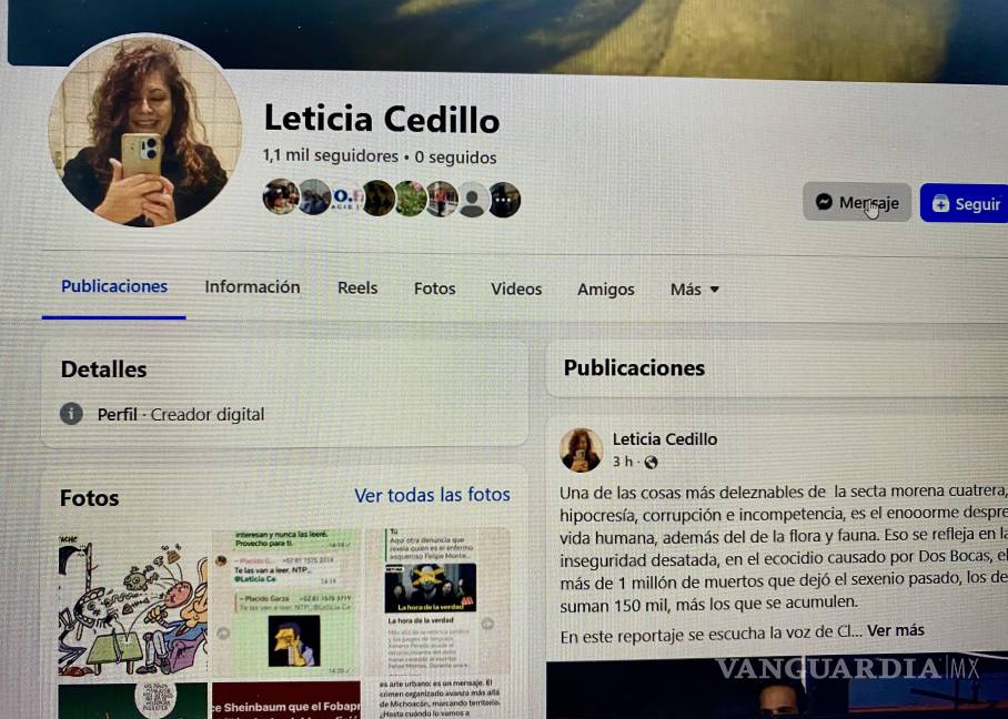 $!Este es el único medio donde Leticia Cedillo crea contenidos digitales, su Facebook.