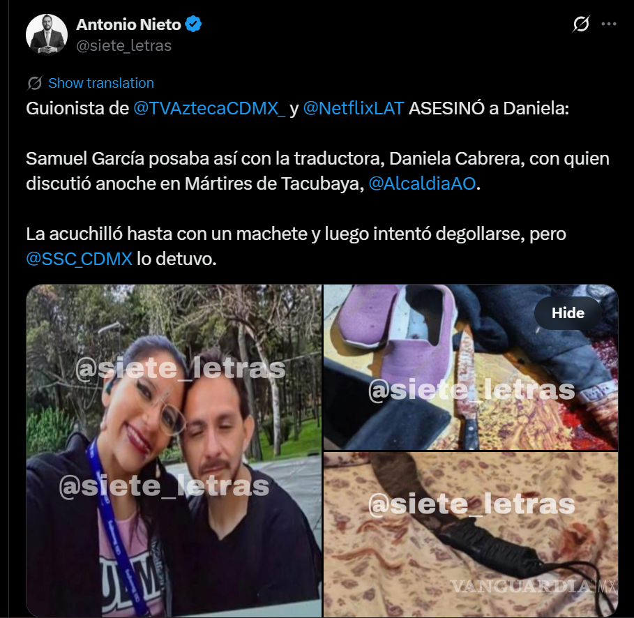$!Guionista de TV Azteca y Netflix asesina a su pareja e intenta quitarse la vida