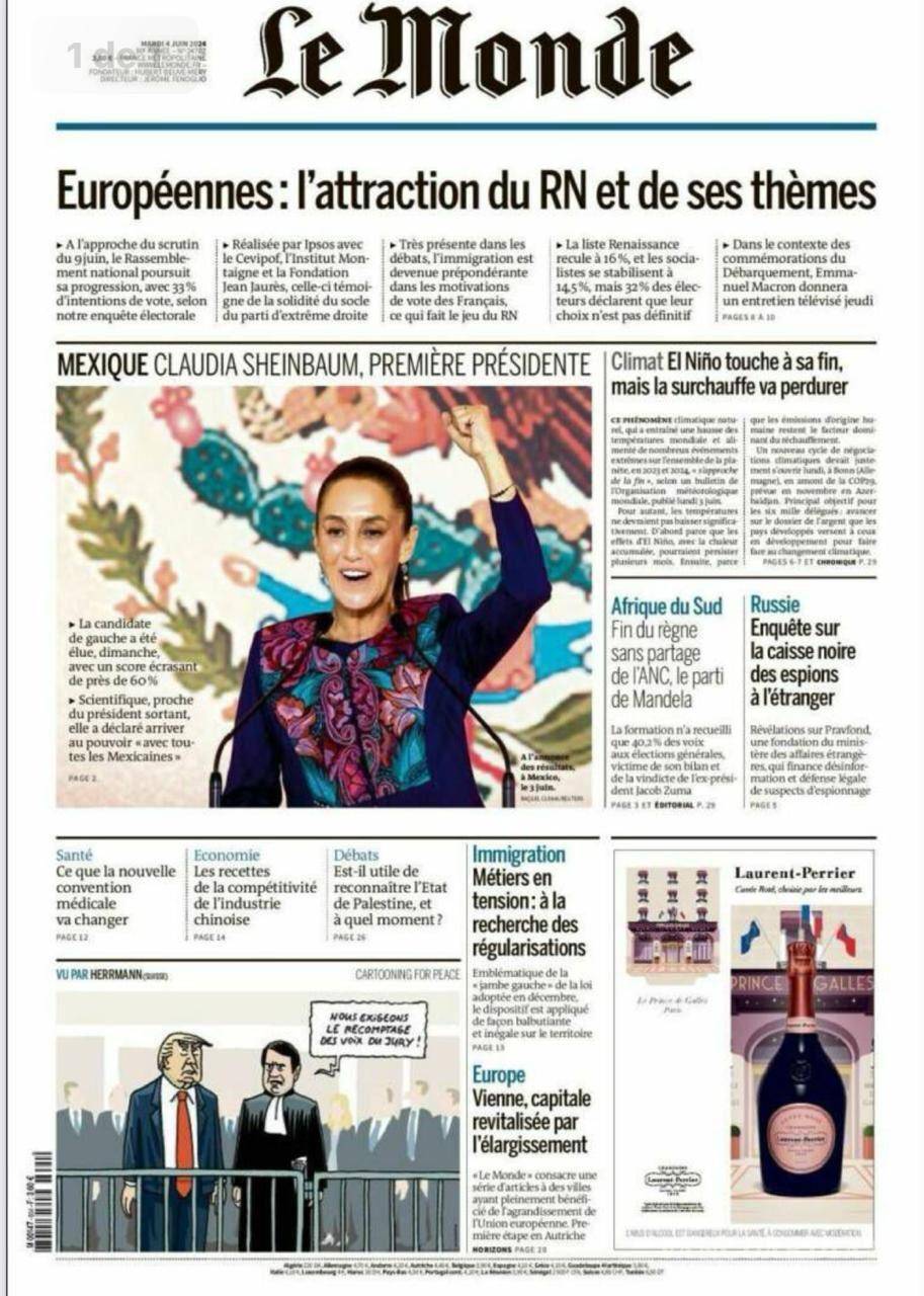 $!Primera Presidenta de México y científica: Así describen periódicos del mundo a Claudia Sheinbaum tras ganar elecciones de 2024