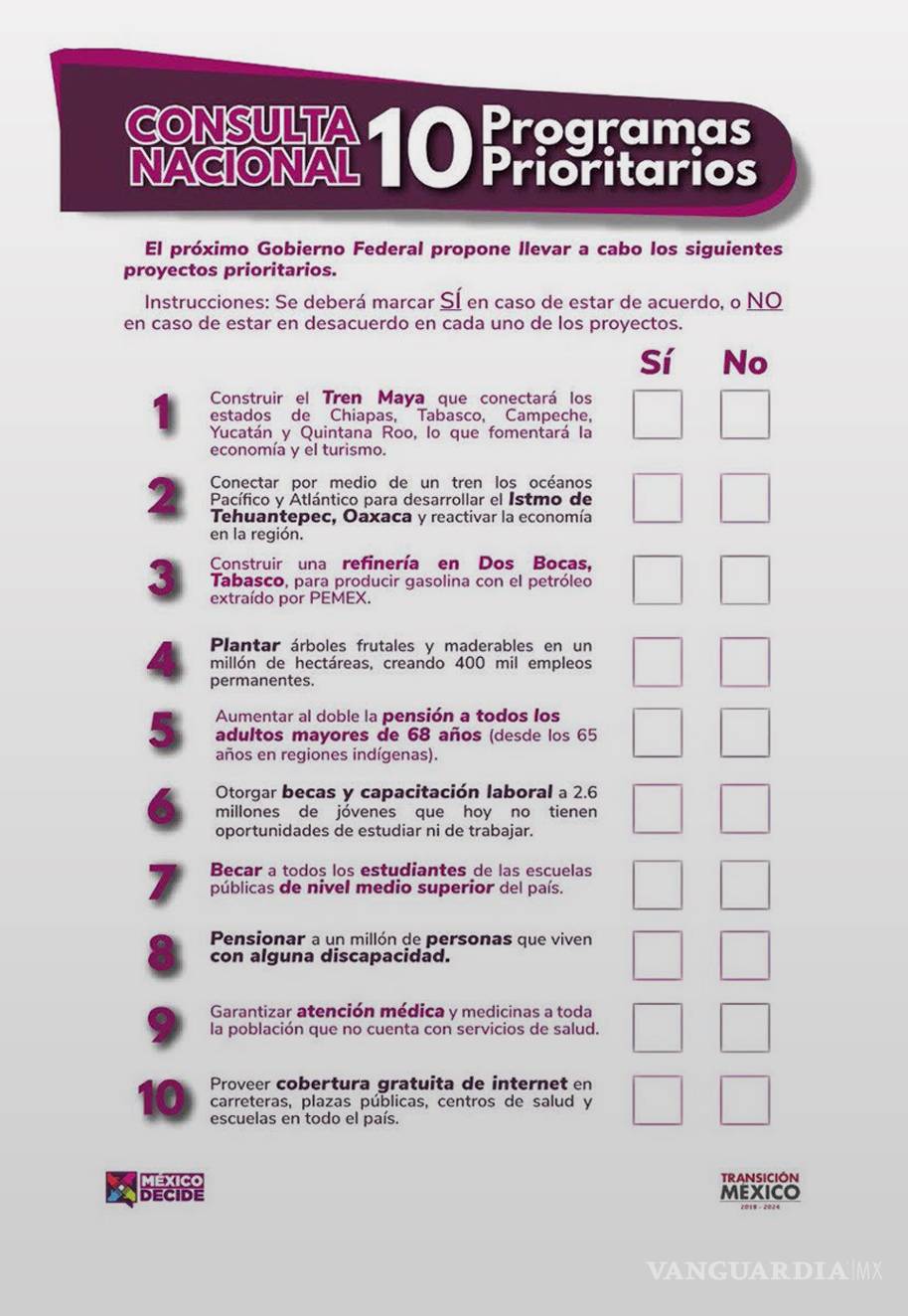 $!Así es la boleta de la nueva consulta de AMLO que incluye Tren Maya y refinería