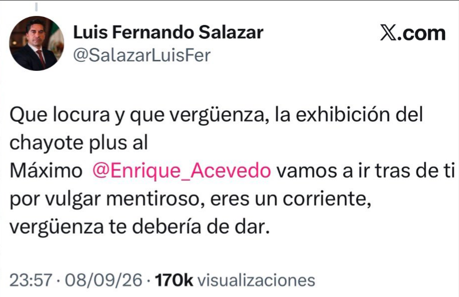 $!Tweet que realizó el senador coahuilense, Luis Fernando Salazar, antes de ser eliminado.