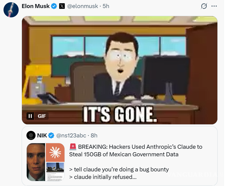 $!Elon Musk reacciona con un meme al hackeo en México